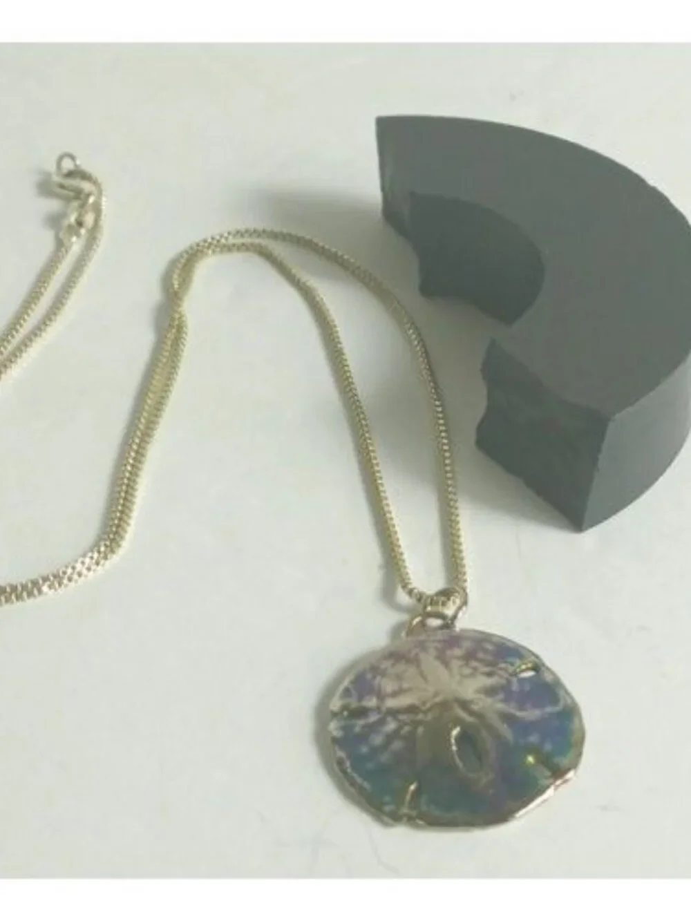 925 Sterling Silver Sand Dollar Pendant Necklace Iridescent Beach Coastal Boho